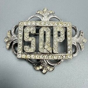 Vintage Art Deco Rhinestone SQP Monogram Brooch Signed ORA Retro
